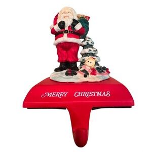 Santas Workbench Hand Painted Resin Stocking Holder Vintage Santa Claus 1998